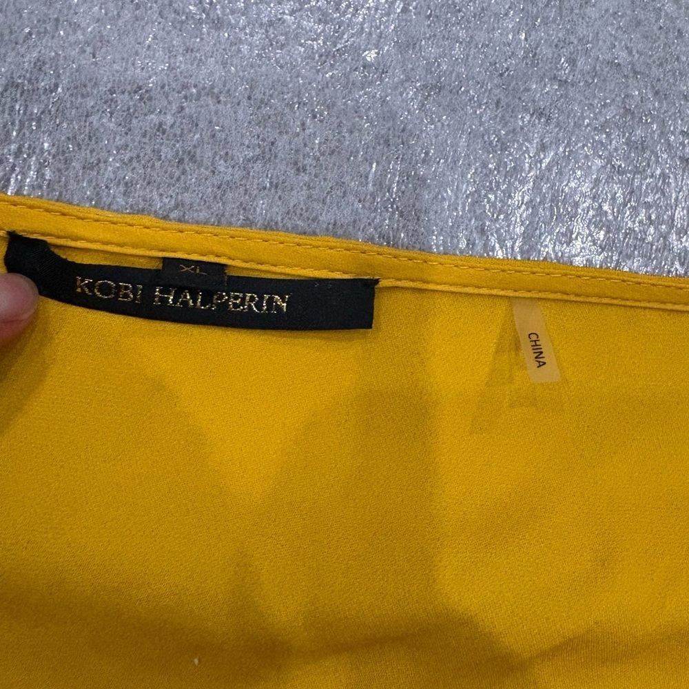 [XL]Kobi Halperin Ryann Ruffle Bell Sleeve Silk Blouse Yellow - Picture 4 of 8